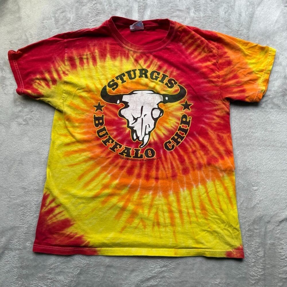 Sturgis Buffalo Chip Shirt Medium Biker Rally Motorcycles Tie Die Red Yellow